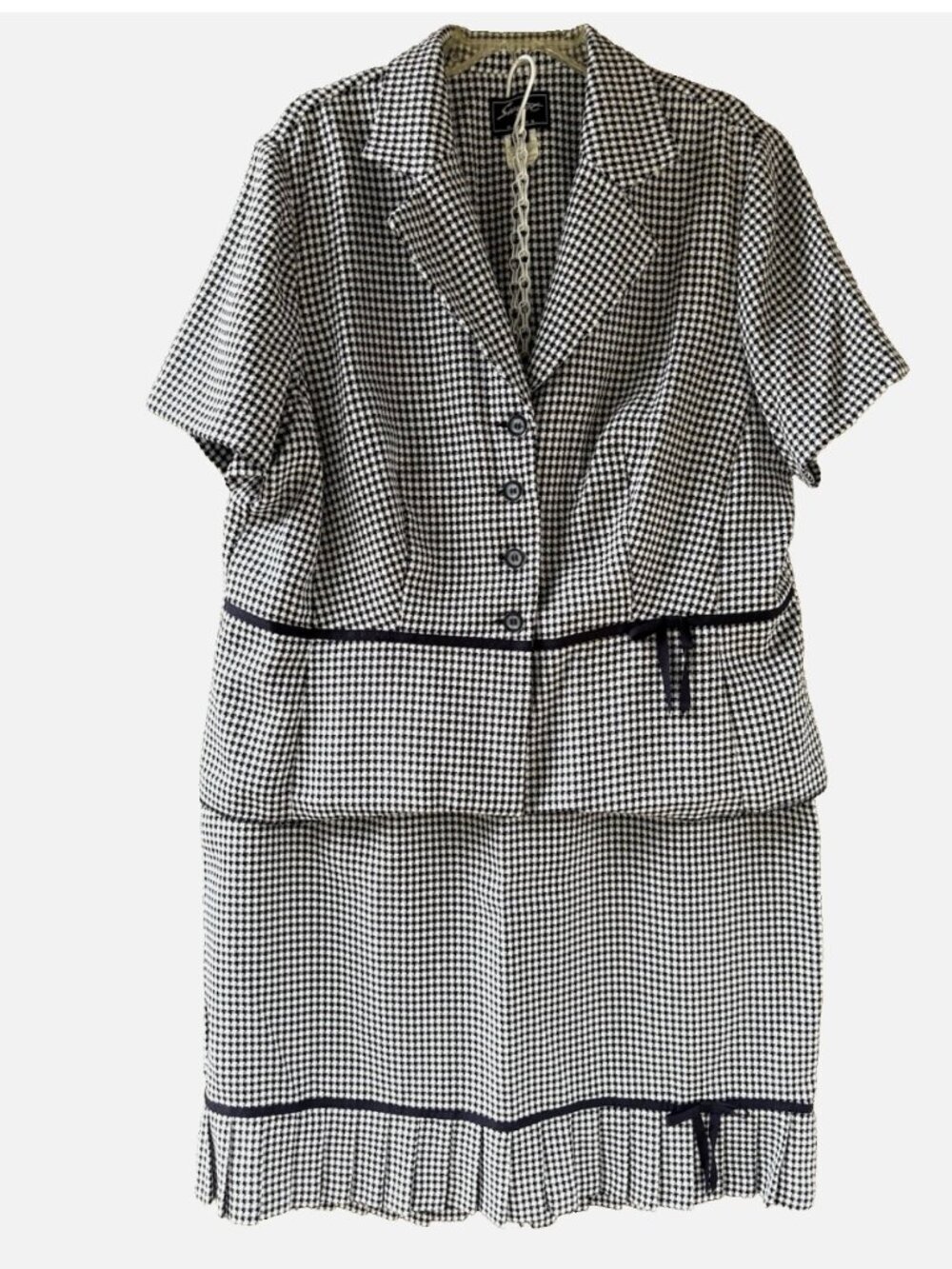 Sweet Suit Women's White Black Houndstooth Retro Jacket Blazer Skirt Suit Sz 20W
